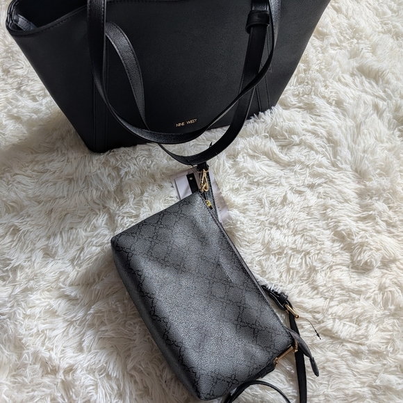 Set Nine West Jordi Trap Shoulder Tote Bag and Crossbody Black - Picture 5 of 11